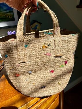 Natural Jute Tote Bag with Colorful Recycled Sari Silk